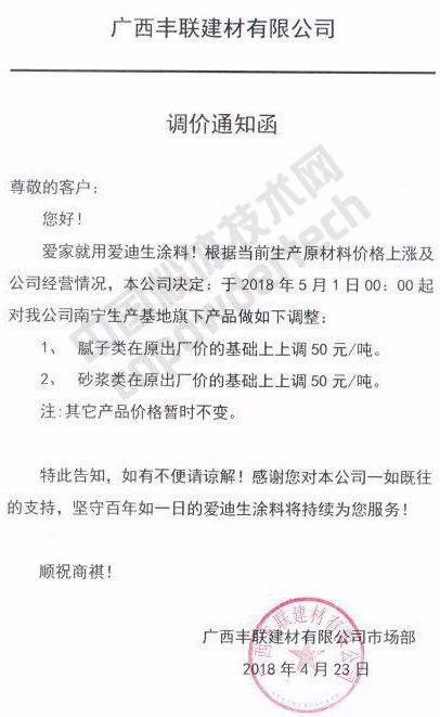 漲漲漲！廣西100多家涂料企業集體上調膩子、砂漿類價格！